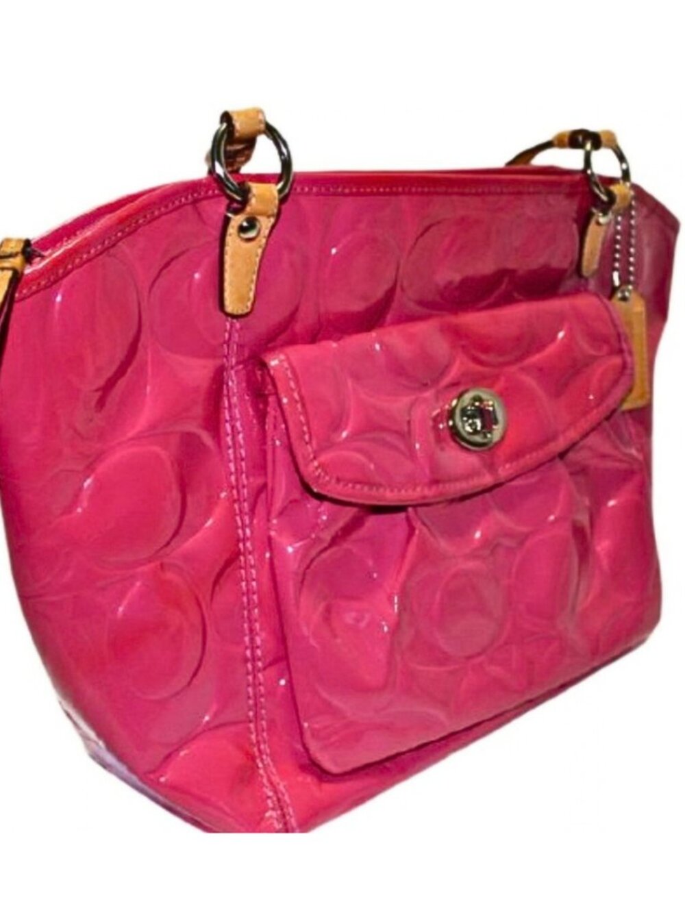 Coach F14663 Leah Op Art Pink Patent Leather Tote Shoulder Bag